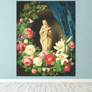 Toile Madone avec enfant dans des vrilles florales de ro