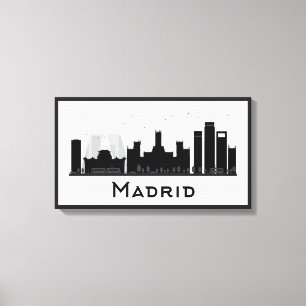 Toile Madrid, Espagne   Skyline de la ville noire et bla