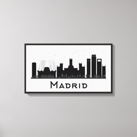 Toile Madrid, Espagne | Skyline de la ville noire et bla (Recto)