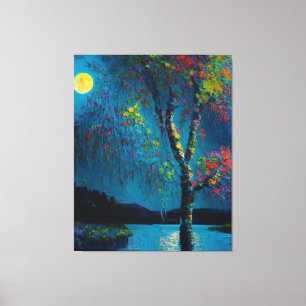 Toile Magical Moon River Tree en style peinture à l'huil