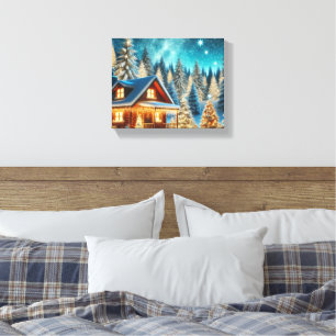 Toile Magique Hiver Wonderland Cabine - Snowy Night Glow