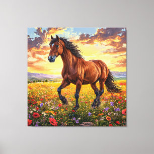 Toile Magnifique cheval brun en course