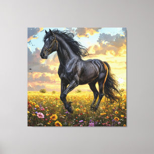 Toile Magnifique cheval noir galopant à travers un F vib