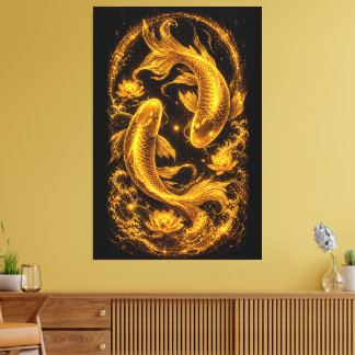Toile Magnifique paire de poissons Koi dorés Luxe