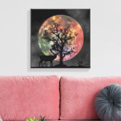 Toile Magnifique Pleine lune Elk Silhouette Canvas Mur A (Insitu(Salon))
