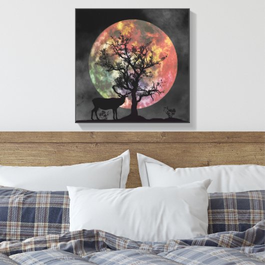 Toile Magnifique Pleine lune Elk Silhouette Canvas Mur A (Insitu(Chambre))