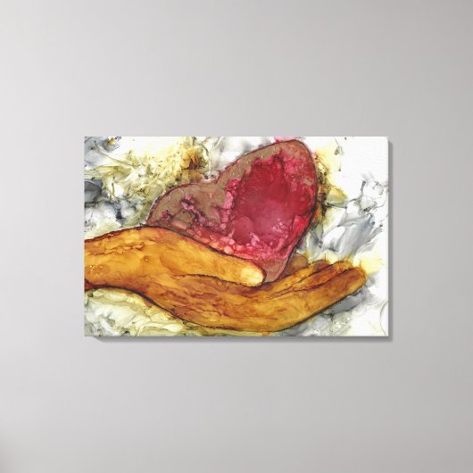 Toile Main et coeur avec amour encadré enveloppé (Recto)