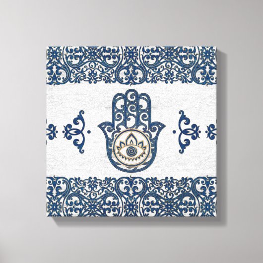 Toile Main Hamsa - Main Fatima en bois bleu (Recto)