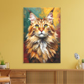 Toile Maine Coon Portrait de chat Vibrant peinture à l'h (Insitu(Salon))