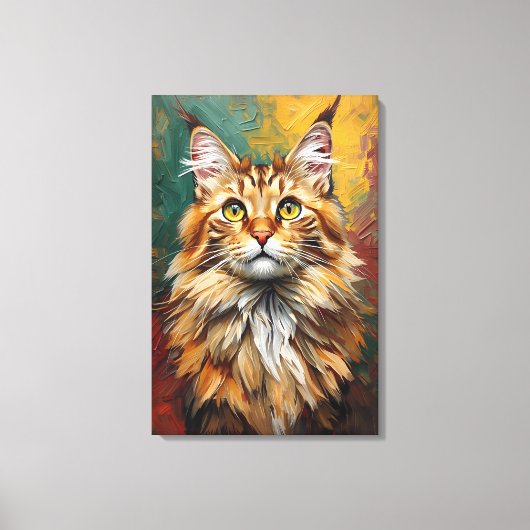Toile Maine Coon Portrait de chat Vibrant peinture à l'h (Recto)