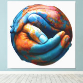 Toile Mains serrées formant la planète Terre Paix mondia (Insitu (Plancher de Bois))