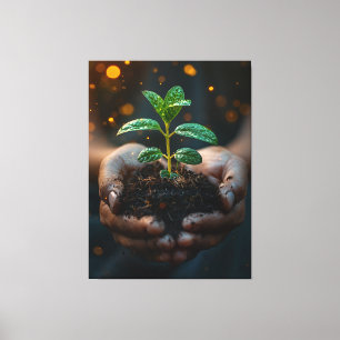 Toile Mains tenant une pousse de croissance Espoir Art