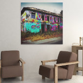 Toile Maison abandonnée avec des graffitis colorés