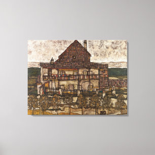 Toile Maison avec toit en bardeau par Egon Schiele