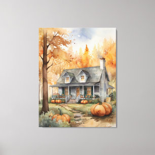 Toile Maison d'automne Folk Art
