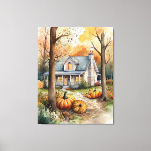 Toile Maison d'automne Folk Art