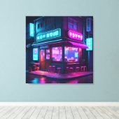 Toile Maison de café néon coréenne LoFi Art (Insitu (Plancher de Bois))