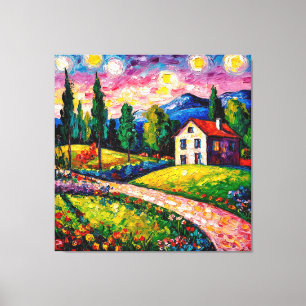 Toile Maison de campagne au milieu de collines ondoyante