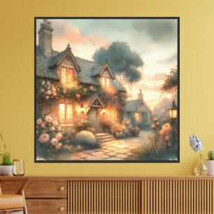 Toile Maison de conte de fées au coucher du soleil avec