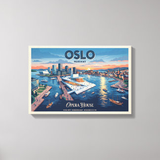 Toile Maison d'opéra d'Oslo Affiche de voyage vintage -