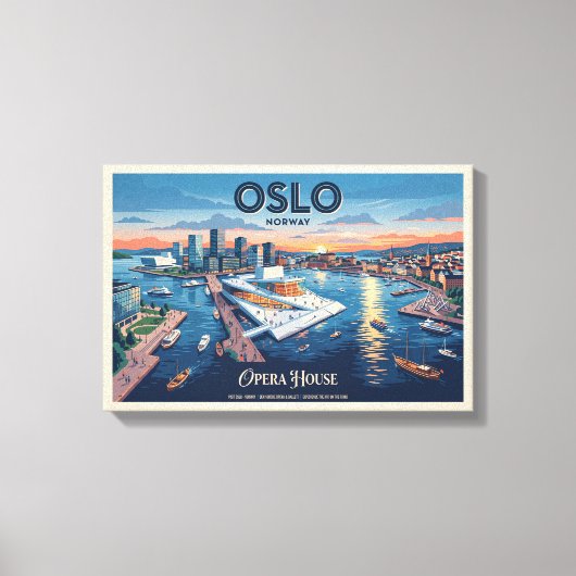 Toile Maison d'opéra d'Oslo Affiche de voyage vintage - (Recto)