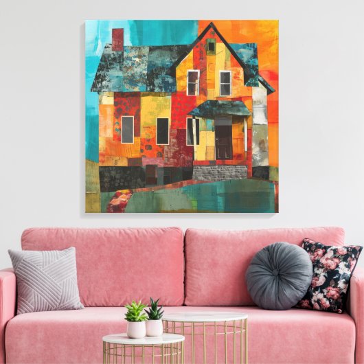 Toile Maison en collage de pièces et de textures (Insitu(Salon))