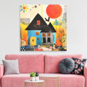 Toile Maison en collage de pièces et de textures (Insitu(Salon))