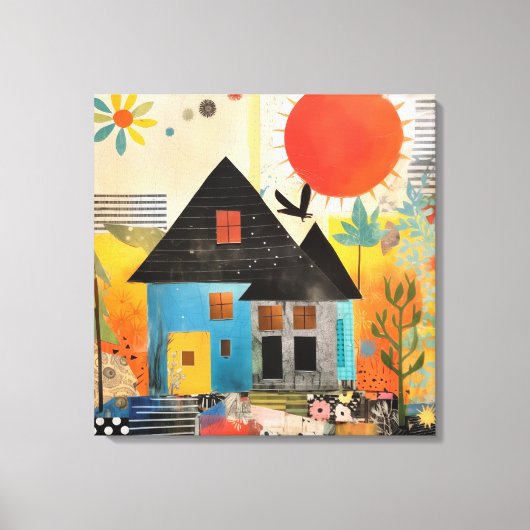 Toile Maison en collage de pièces et de textures (Recto)