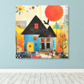 Toile Maison en collage de pièces et de textures (Insitu (Plancher de Bois))