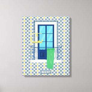 Toile Maison portugaise de Lisbonne avec tuiles et oisea