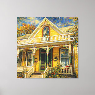 Toile Maison victorienne jaune fantaisie