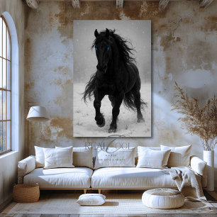 Toile Majestic Black Stallion dans Dreamy Winter Paysage