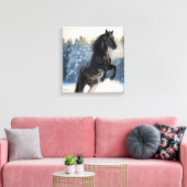 Toile Majestic Black Stallion in Winter Snow (Insitu(Salon))