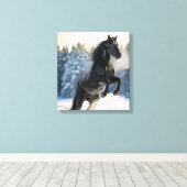 Toile Majestic Black Stallion in Winter Snow (Insitu (Plancher de Bois))