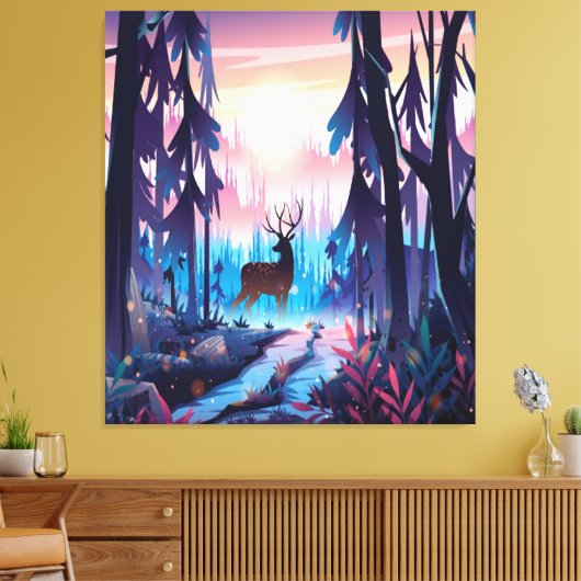 Toile Majestic Deer at Sunrise – Enchanted Forest Canvas (Insitu(Salon))