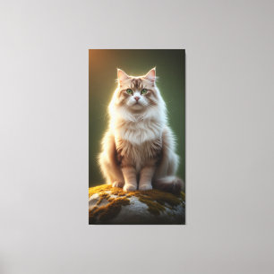Toile Majestic Fluffy Cat - Serene Green Eyed Feline