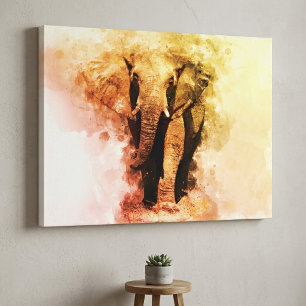 Toile Majestic Homme African Elephant Walking Aquarelle