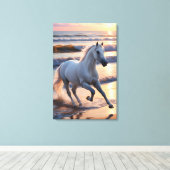 Toile Majestic White Horse Galloping by the Ocean Waves (Insitu (Plancher de Bois))