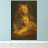Toile Majestic White Tiger Couple – Fine Art Canvas (Insitu (Plancher de Bois))