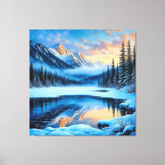 Toile Majestueuses montagnes enneigées se reflétant (Recto)