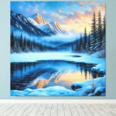 Toile Majestueuses montagnes enneigées se reflétant (Insitu (Plancher de Bois))