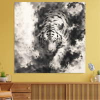Majestueux Tigre Blanc Émergeant de l'Encre | Chin