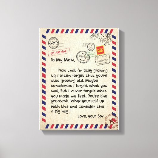 Toile Maman Cadeaux | Lettre À Ma Mère Amour Du Fils (Recto)