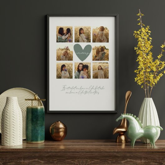 Toile Maman coeur multiphoto sauge vert citation élégant