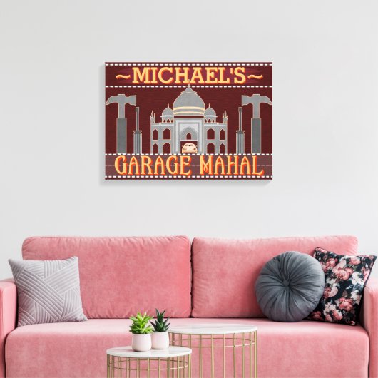 Toile Man Cave Funny Garage Mahal Tools | Nom personnali (Insitu(Salon))