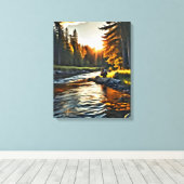 Toile *~* Man Fishing Art Stream Nature AP49 (Insitu (Plancher de Bois))