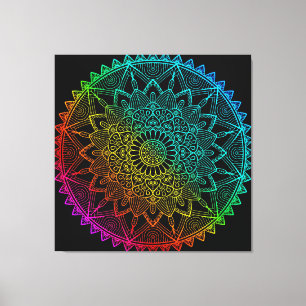 Toile Mandala Arc-en-ciel noir