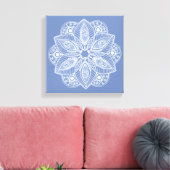 Toile Mandala blanc exotique sur Arrière - plan bleu (Insitu(Salon))