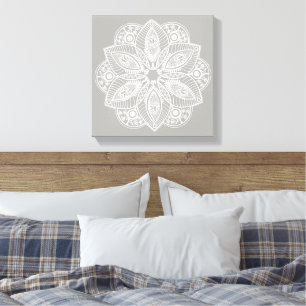 Toile Mandala blanc exotique sur Arrière - plan gris