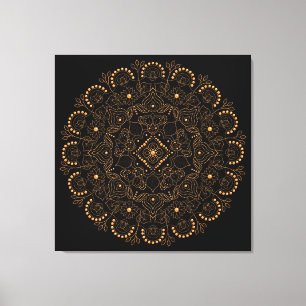 Toile Mandala de perles en or faux